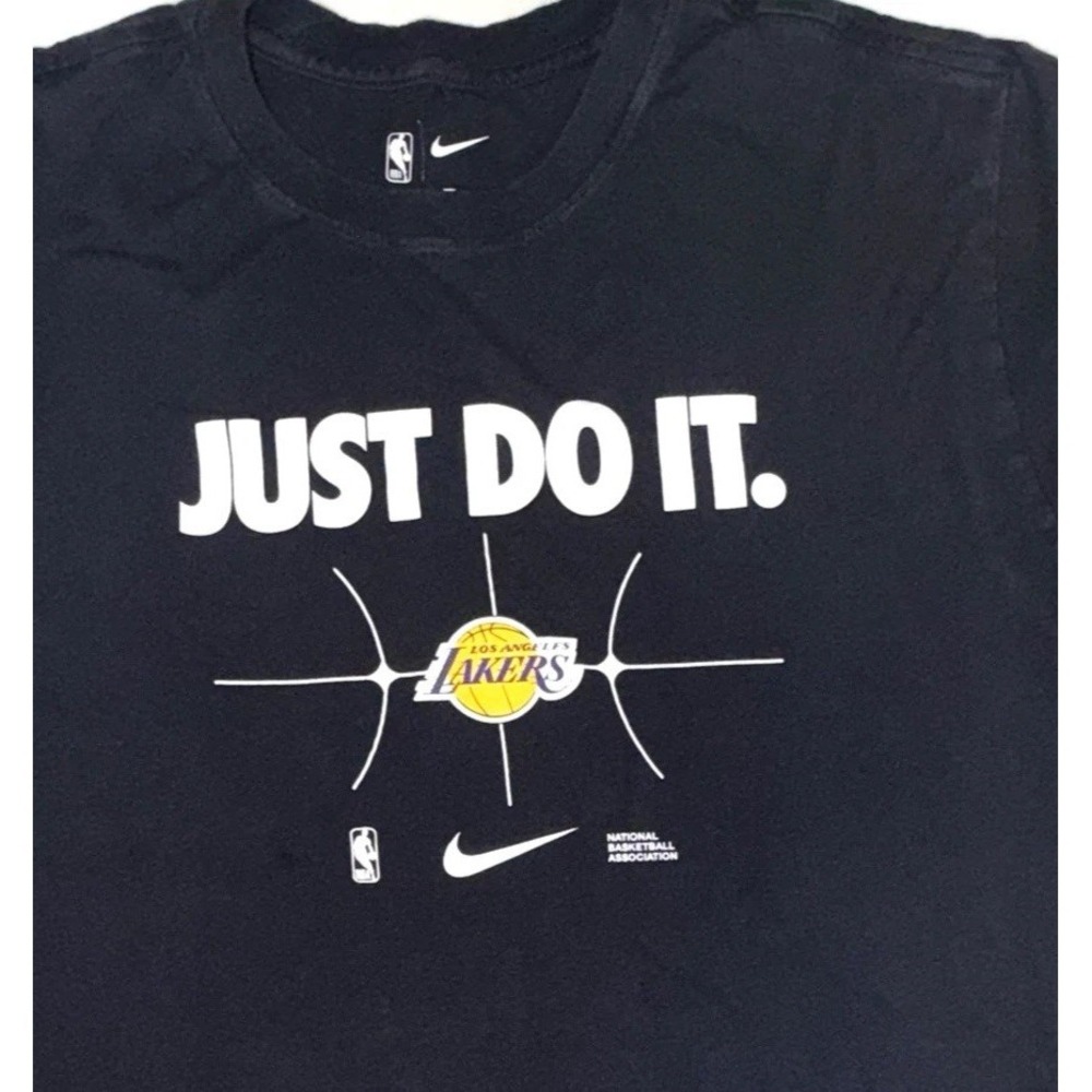 Nike Los Angeles Lakers T Shirt Mens Black Just Do It NBA Basketball Tee Swoosh
